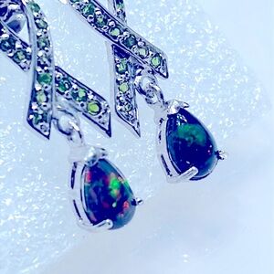 Black Opal Emerald 14KGP Ribbon Earrings